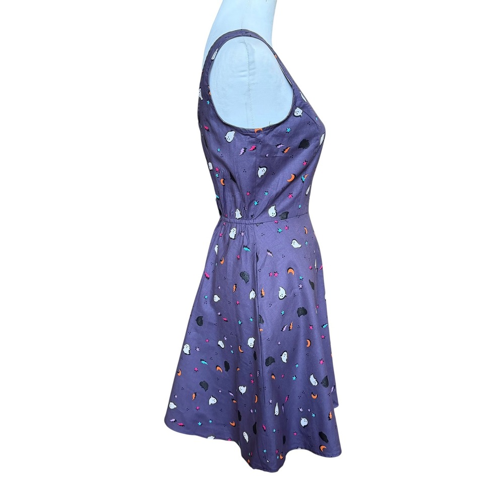 Retrolicious Halloween Mini Dress Size Small NWT Purple Fit & Flare Ghost Spooky - Picture 3 of 9